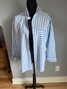 NWOT; AYR Blue and White Vertical Stripe Button-Up Shirt